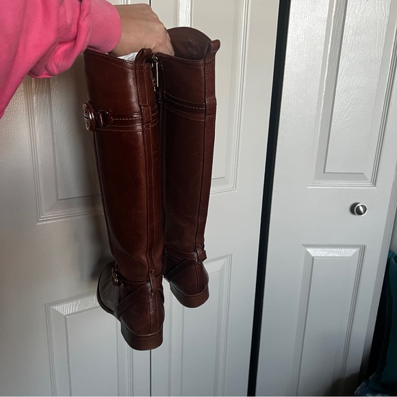 TORY BURCH Calista Cognac Leather Riding Boot SZ 7 - Picture 10 of 15